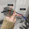 2025 Custom Logo Ultralight Vintage Color Change Polygon Alloy Eyeglasses Anti Blue Light Photochromic Glasses for Women