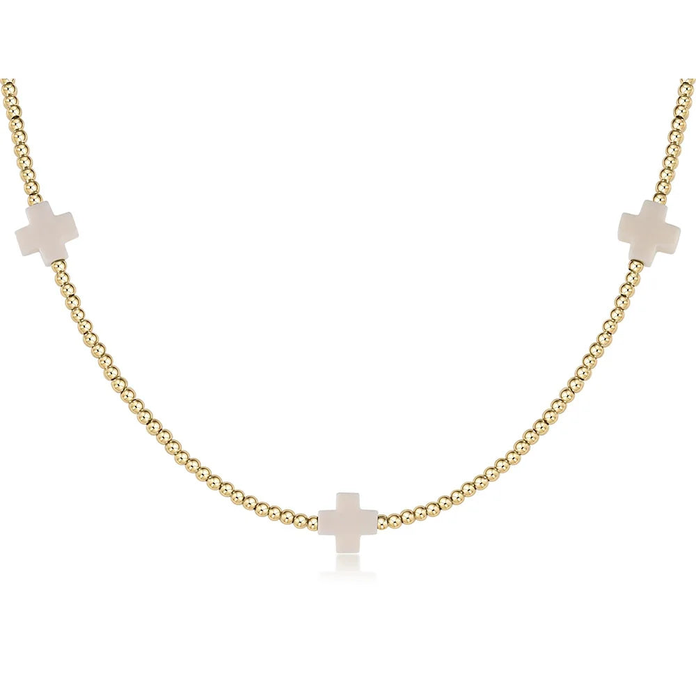Waterproof Choker Signature Turquoise White Small Cross Stone 2.5mm Gold Stainless Steel Bead Necklace for Women Fashion Jewelry