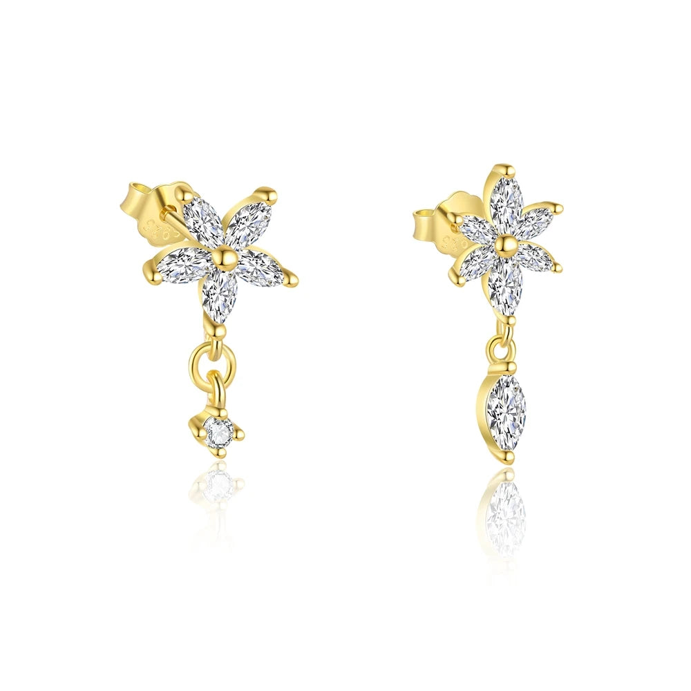 Cute 925 Sterling Silver Fashion Jewelry Sparkle Marquise Zircon Flower Stud Drop Dangle Earrings for Women