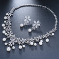 Wholesale Religious Peace Design Brass Zircon Imitation Pearl Bridal Jewelry Set for Wedding Engagement