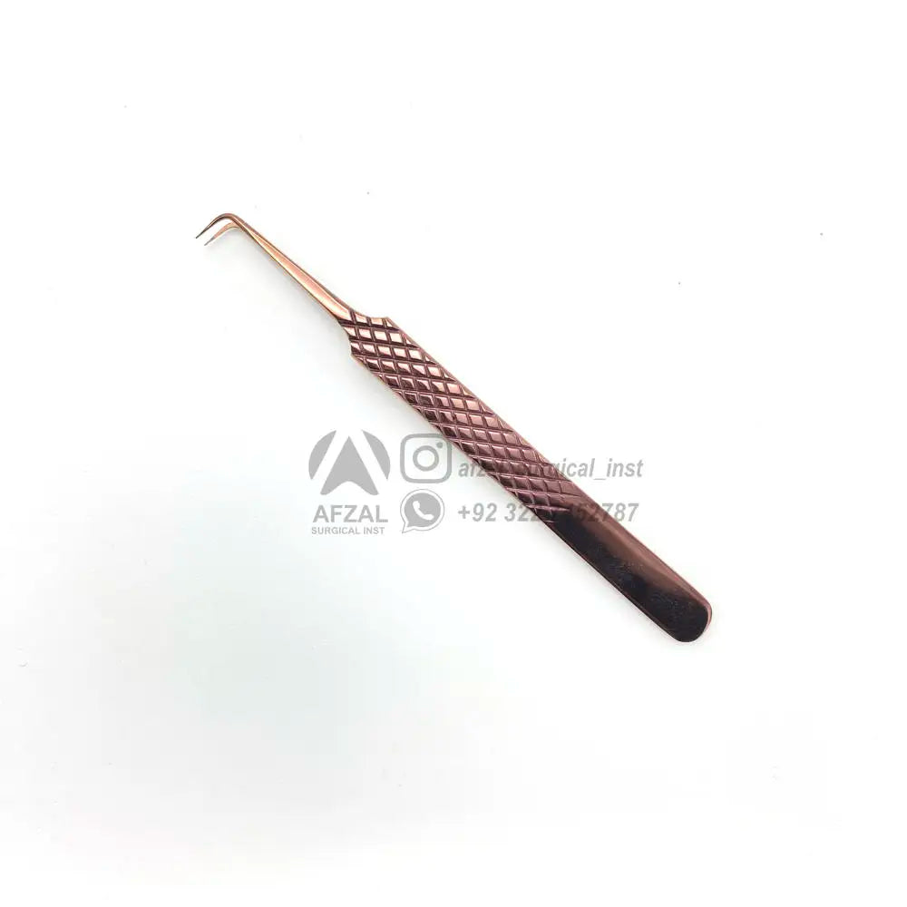 Best Sustainable Rose Gold 90 Degree Angled Skinny Diamond Grip Eyelash Extension Tweezers Private Label Fiber Tip