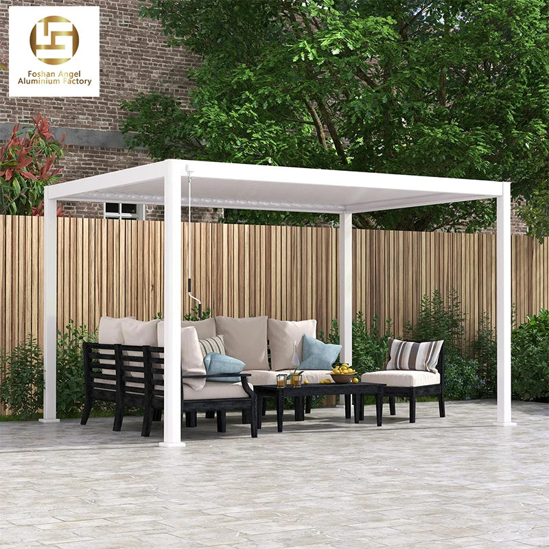 Hot Sale Outdoor Aluminum Manual Pergola Bioclimatic Louvre Roof Snow Resistant LED Lighting Customizable Sizes for Balcony
