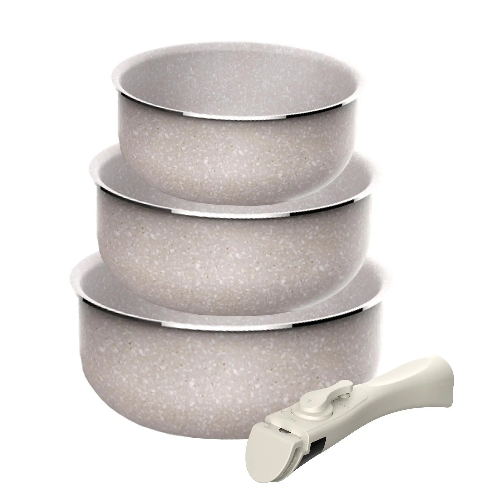 Set of 3 saucepans 161820cm pressed aluminum ILAG non-stick coating removable handle suitable for induction PFOA free