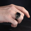 Azuris VALKH1541 Custom Logo 925 Sterling Silver Ottoman Style Men's Ring Naturel Black Stone Handmade in Turkey