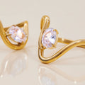 J&D New Irregular 18K Pleated Stainless Steel  Abstract Inlaid Zircon Ring Set Jewelry for Women