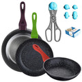 3-PACK OF FORGED ALUMINUM FRYING PANS (20/24/28CM) + MULTI-PURPOSE UTENSIL WITH 4 INTERCHANGEABLE MOLDS AND 20 STORAGE TRAYS