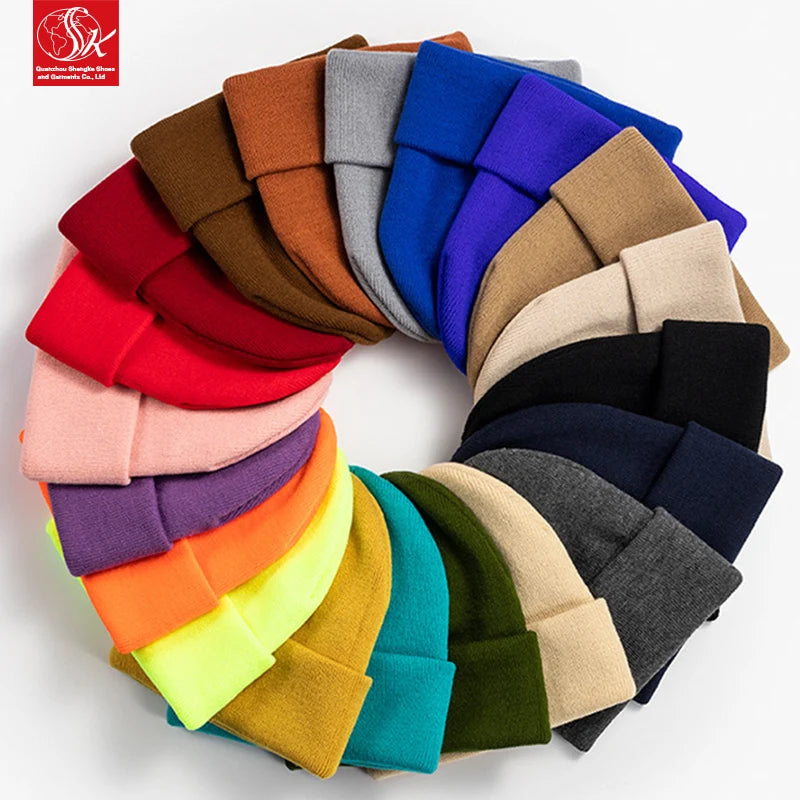 SK Custom Logo Solid Color Winter Ski Style Fisherman Beanie Knitted Cuffed Hat for Men Women Digital Printing Travel-Friendly MegaBDM