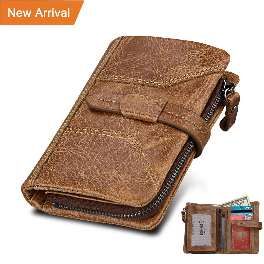 2024 Hot Sale Short Wallet Purse for Men Genuine Cow Leather Man Retro Card Holder RFID Blocking Wallets Purses