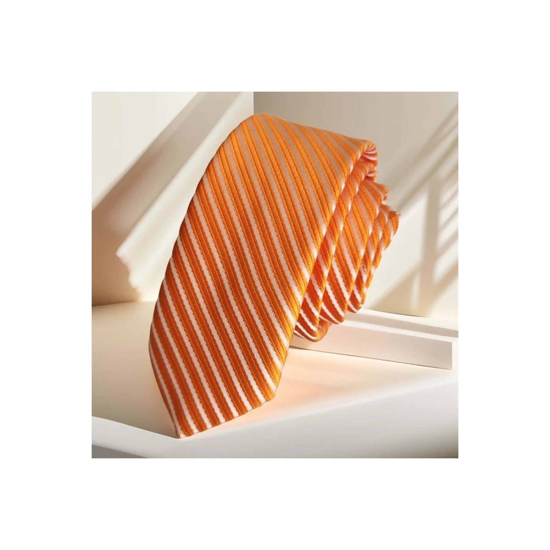 Orange Self-Striped Jacquard Woven Microfiber Thin Fashion Slim Tie for Men