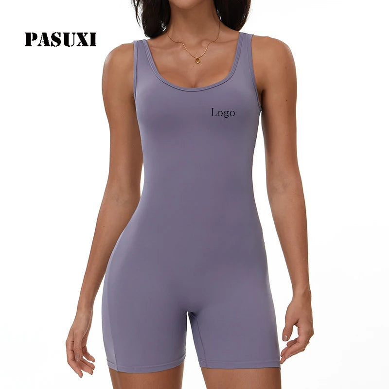 PASUXI Hollow Back Yoga Jumpsuit for Women - High Waist Fitness Wear Breathable Gym Workout Yoga Suit with Gathered Design