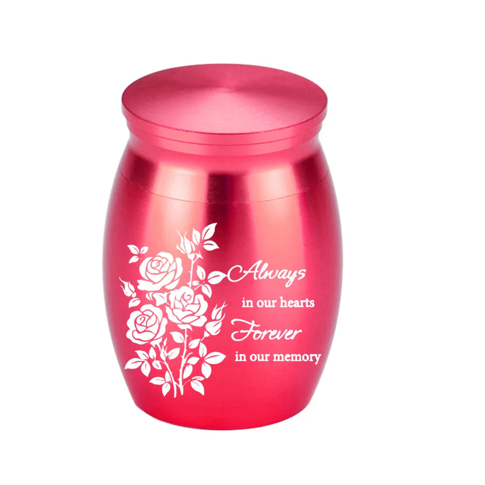 Stainless Steel Pet Urn with Engraved Inspirational Message and Paw Print Decorative Plate with Velvet Case
