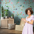 Made Germany Modern Floral Photo Wallpaper Mural Blue Green Non Woven Vinyl Wall Mural for Bedroom Hospital 1.59x2.80m Highly
