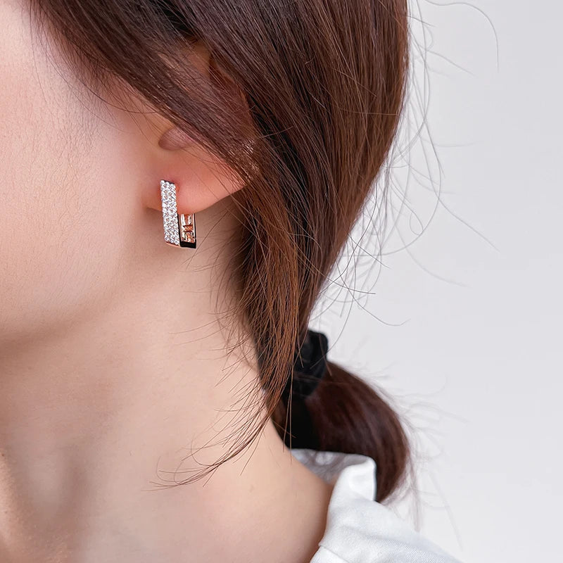 Hot Selling Light Luxury Gold Silver and Rose Gold Plated Huggie Earrings Trendy Brass Zircon Square Shape Huggie Earrings