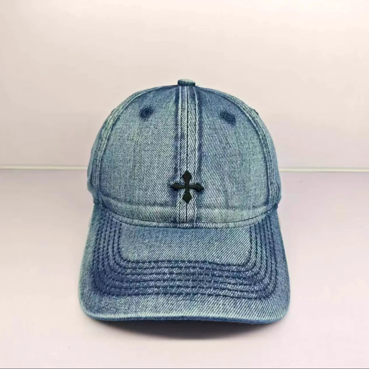 Cross Flower Logo Embroidery Soft Cowboy Baseball Hat Fashion Korea Women's Spring Summer Sun Hat Bright Line Couple Cap