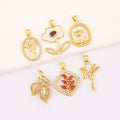 18K Gold Plated Copper Flower Charms with Zircon for DIY Jewelry Making Trendy Pendant Necklace