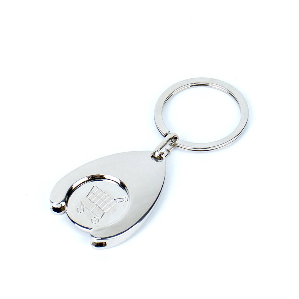 Everyday Carry Token Coin Keychain With Custom Laser Engraved or Black Etched Logo Metal Shopping Cart Key Ring for UK Europe