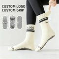 Cotton Bamboo Crew Beige Pilates Socks Custom Design Logo Anti-slip Gym Pilates Socks Custom