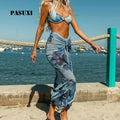PASUXI Women's 3 Piece Bikini Set Swimwear Cover up Mesh Sarong Beachwear Summer Swim Suit