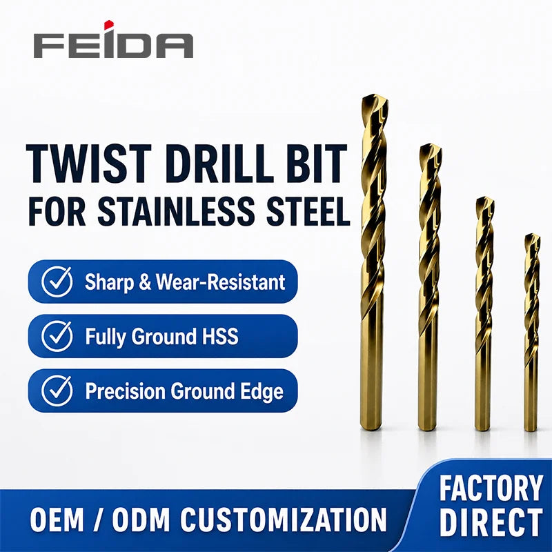FEIDA M2 HSS Fully Ground Amber Finish Twist Drill Bits 10-13mm 135 Degree Large Size Straight Shank for Metal Drilling