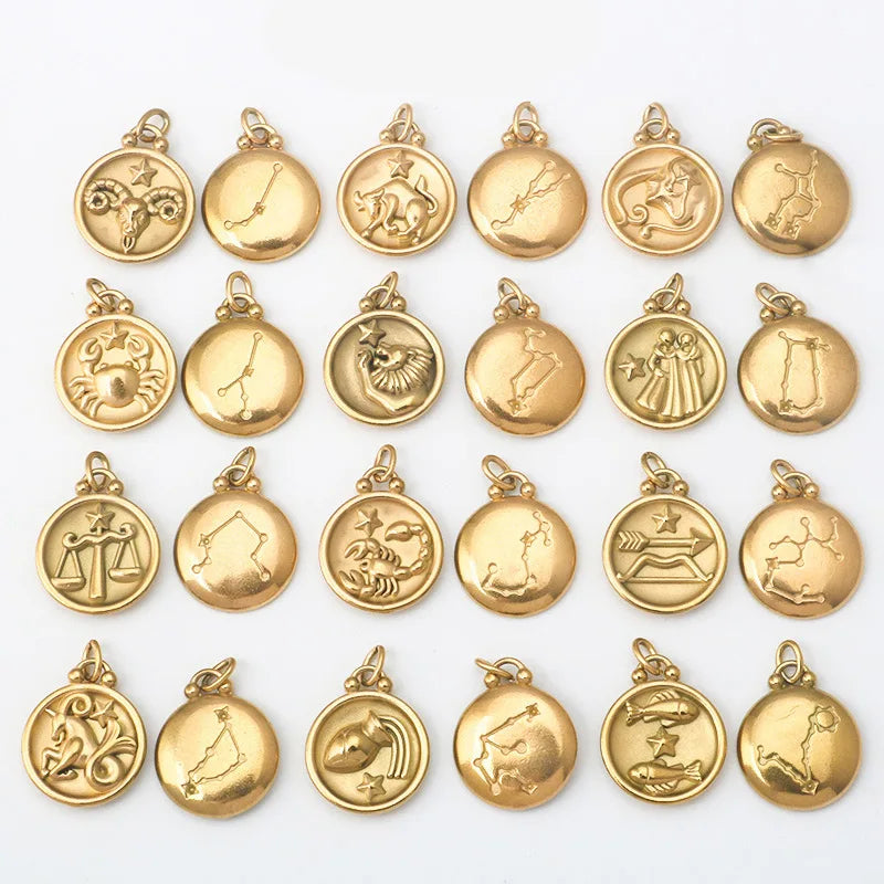 Wholesale Tarnish Free Jewelry 18k Gold Stainless Steel Horoscope Zodiac Sign DIY Charms Pendant Necklace for Jewelry Making