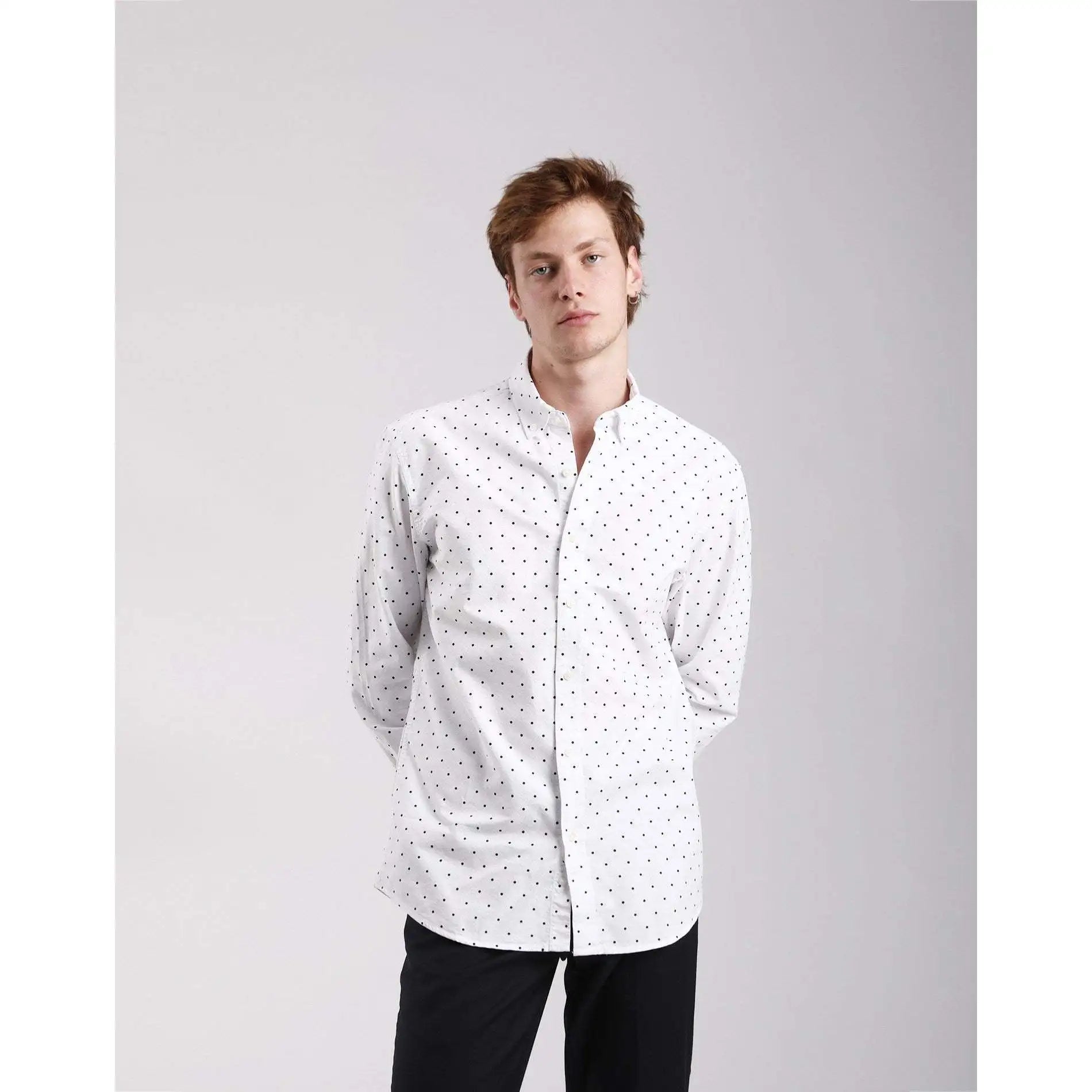 Slim Fit Comfortable Breathable 100% Cotton Navy Blue Button-Down Solid Casual Men's Oxford Shirt Full Sleeve Imperio Shop