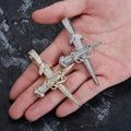 Hip Hop Brass Gold Plated Nail Cross Charm Iced Lab Zircon Double Sword Crucifix Pendant Rope Necklace for Men Women Rapper