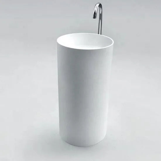 Modern Single-Hole Mounted Floor Standing Solid Surface Oval Polished Basin for Hotel Hand Wash Use Includes Drainer