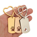HOT Heart Shaped Keyring Car Keychain Custom Name Stainless Steel Hollow Pet Dog Paw Blank Square Dog Tag Keychains for Men