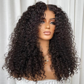 Natural Black Curly Doule Drawn Human Hair Wig 13x4 13x6 HD Transparent Lace Natural Hairline Glueless Wig Pre Plucked