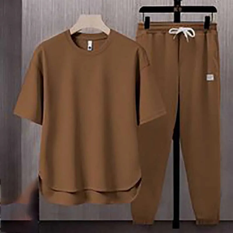 OEM Custom Printed Men's Solid Color Men's T-shirt 2025 Summer Japanese Trend Ins Short-sleeved Trousers Two-piece Set MegaBDM