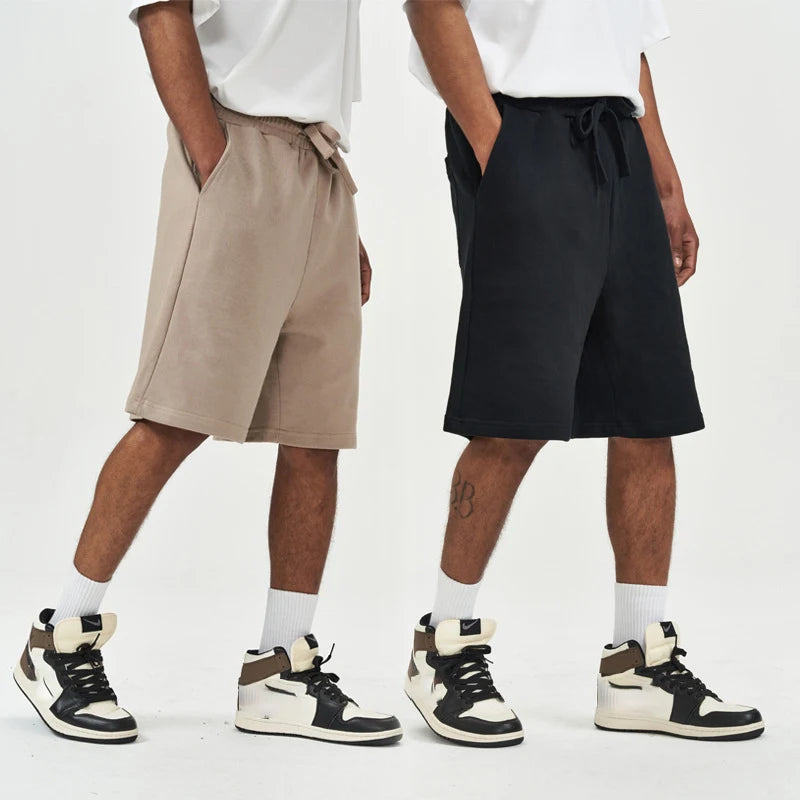 370gsm Heavyweight 100%cotton Shorts Men's Shorts Webbing Elastic Waist Factory Outlet 100% Cotton Logo Casual Shorts