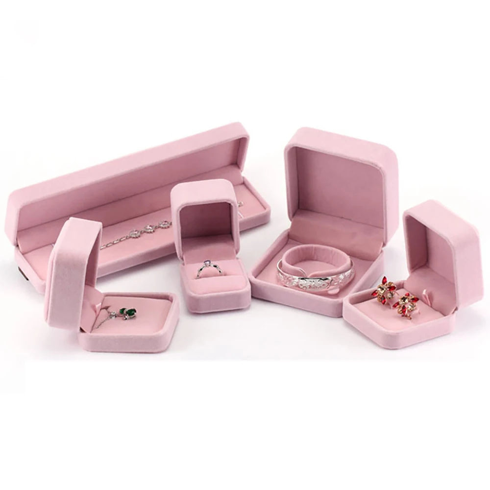 Hot Selling Square Rectangle Velvet Necklace Box Ring Box Luxury Jewelry Packaging Pendant Earring Box Factory Customized Logo