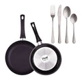 Set of 2 frying pans 2024cm in pressed aluminum and non-stick + Set of 16 stainless steel cutlery PIXEL Chef Sauce