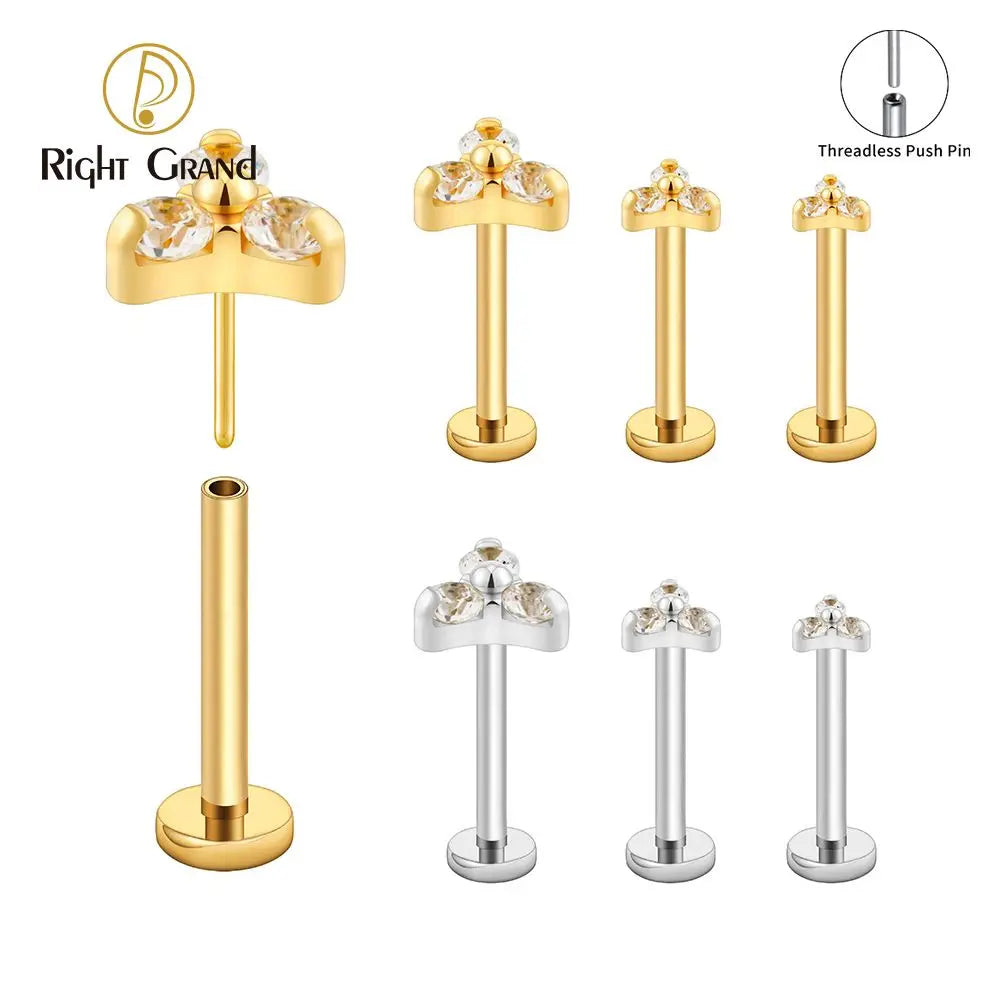 Titanium Prong Set Earring Trendy Zircon Geometric Push Pin Lip Piercing Jewelry Claw Setting Labret