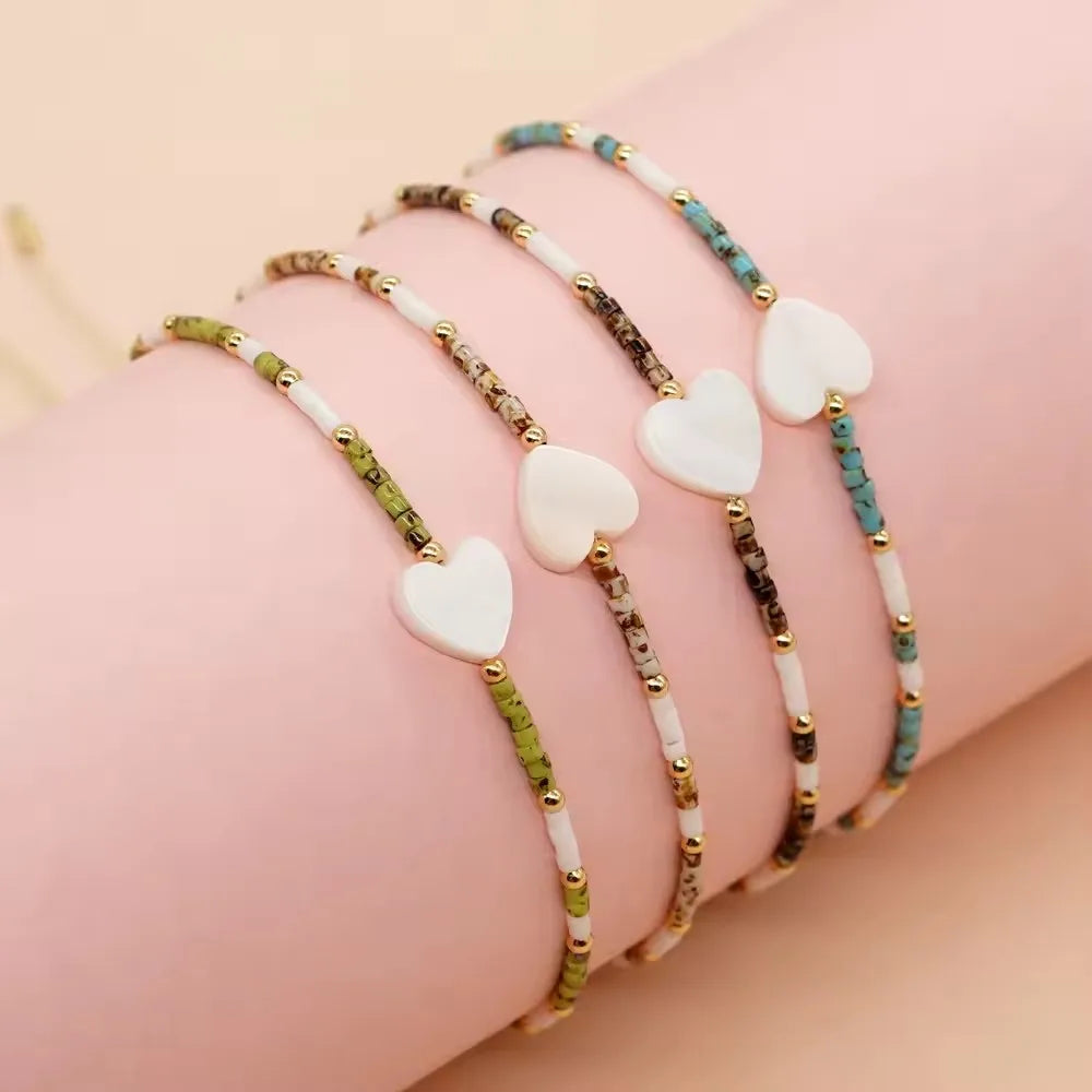 Original Design Bohemian Style Shell Heart Pattern Camouflage Colorful Rice Bead Bracelet for Women