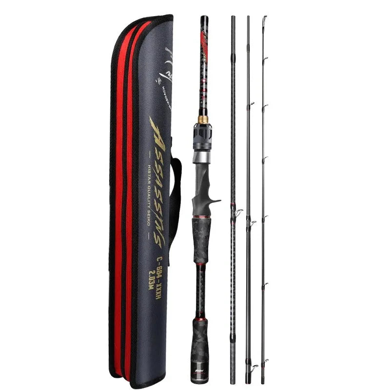 Travel Fishing Rod with Rod Tube Bag 4 Sections Reinforced Crossline Carbon Cloth Spinning Casting Fishing Rods