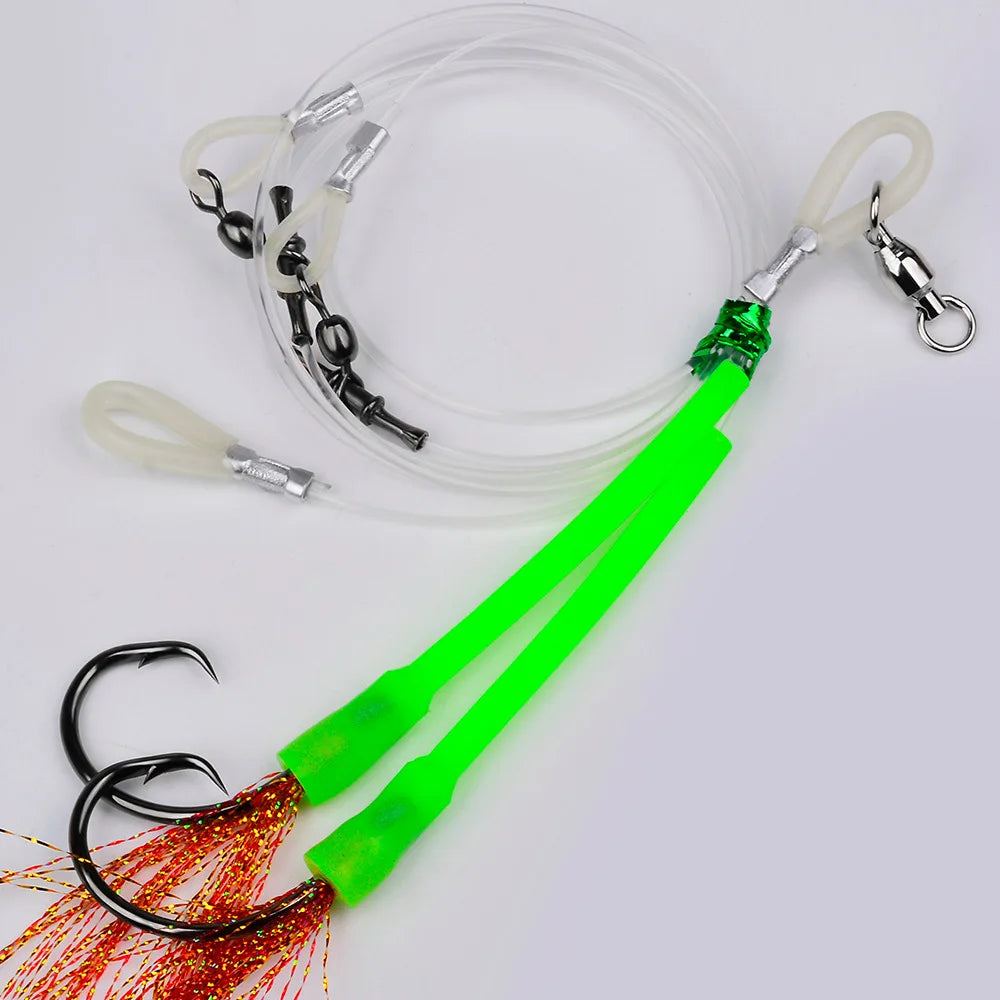 Deep Drop Fishing Rig 2 Hooks High Carbon Steel Glow Sleeve Fishing Hooks for Halibut Grouper Snapper Tuna Shark Fishing