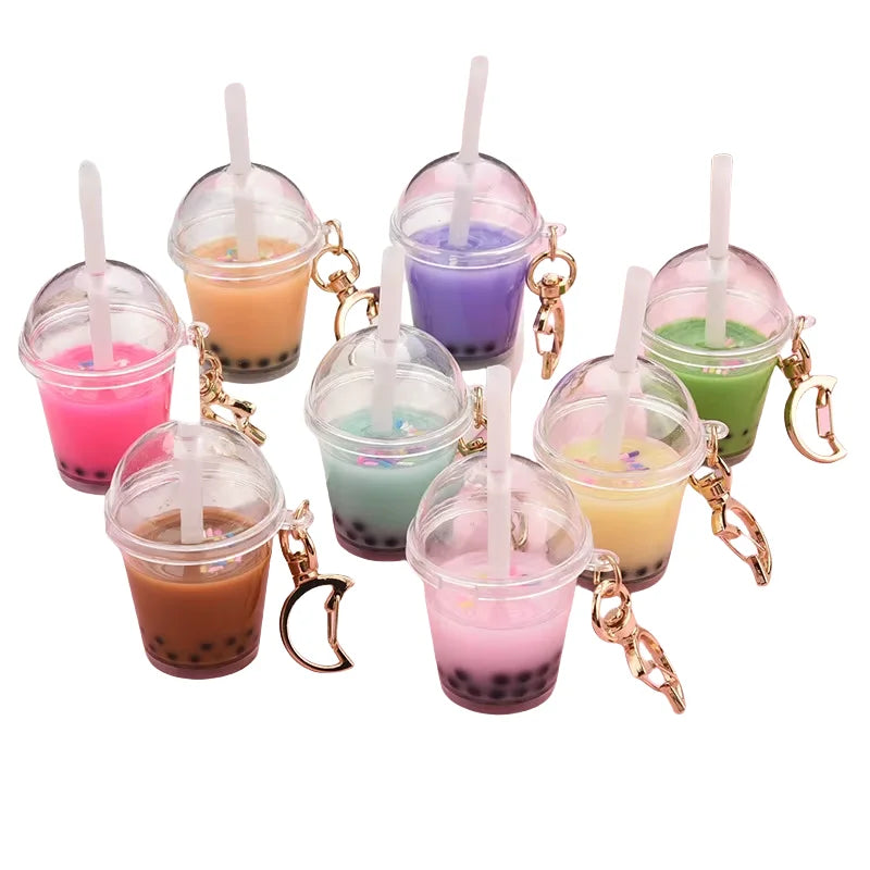 Selling Hot Cheap Cute Bubble Tea Keychain Mini Pearl Milk Boba Tea Keychain Popular Acrylic Pendant Charms