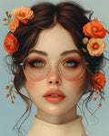 Modern Wedding Wall Mural-Made in Germany Canvas Picture Flowergirl in Blue and Orange with Hanging Frame