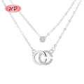 Wholesale Jewelry Cubic Zirconia Double Layer Necklace Sterling Silver Stainless Steel Initial Pendant Necklace
