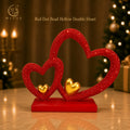Red Dot Bead Intertwined Hollow Double Heart Resin Artistic Airbrushed Figurine Love Statue Wedding Valentine Christmas Tabletop MegaBDM