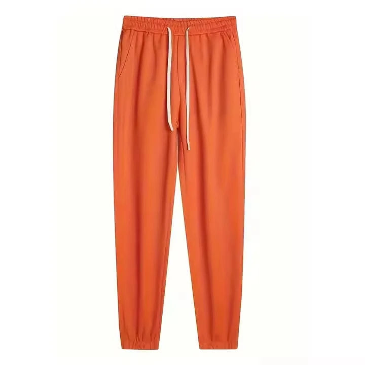 Men's High Waist Casual Long Pants Elastic Waist Lightweight Waterproof 100% Cotton Fleece Joggers Sweatpants Trousers