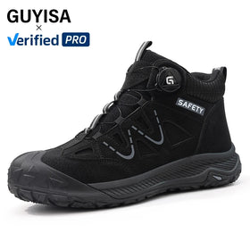 GUYISA Microfiber Upper Black Hiking Series European Standard Steel Toe Smart Buckle Safety Shoes for Men