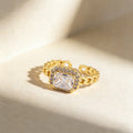 QIKU New Fashion Women Wedding Engagement Open Adjustable Gold Color Link Chain Square Shape Big Diamond Ring Jewelry Customized