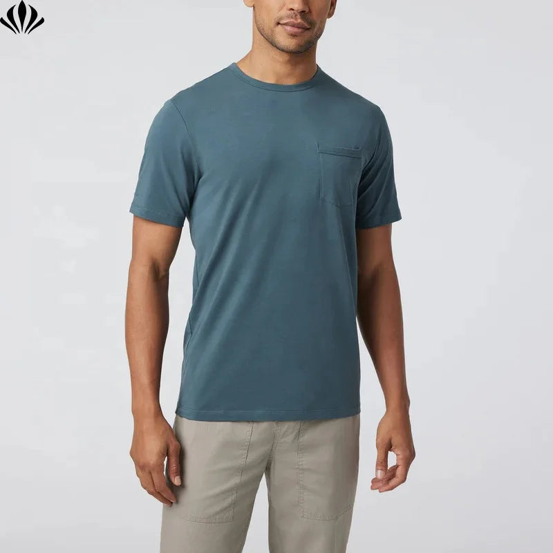 Wholesale Factory Mens Lightweight Four Way Stretch Cotton Tee T Shirts With Chest Pocket