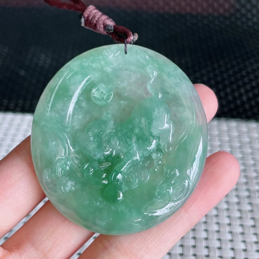 Myanmar Natural a Type Jadeite Jade Pendant Full of Green Zodiac Pig Emerald Pendant 29.55