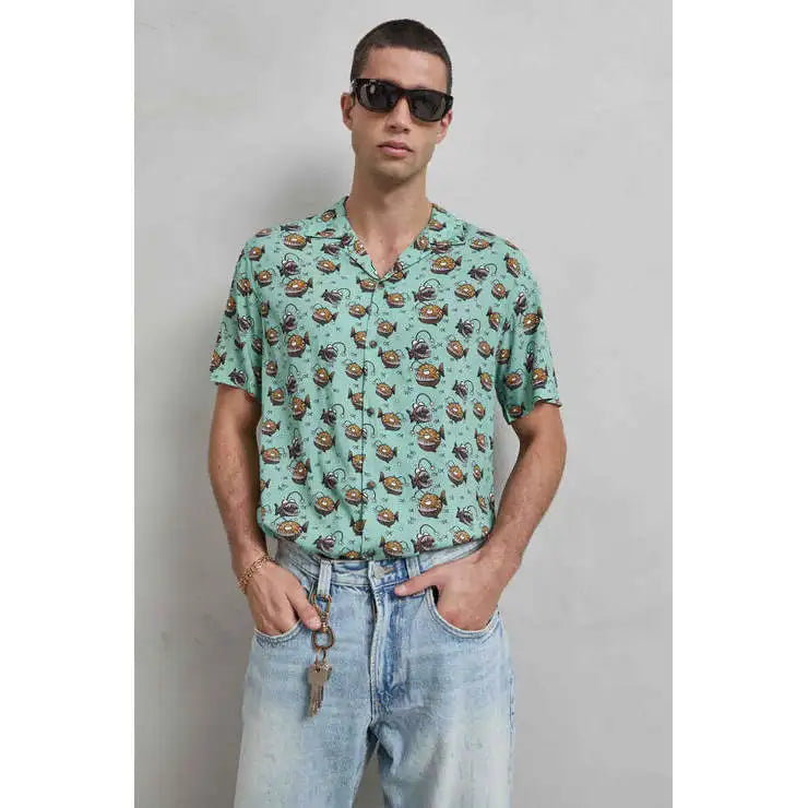 2026 Hot Sale Men's Fish Print V-neck Short Sleeve Casual Breathable Shirt EU Wholesale