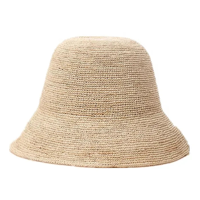 Fine Raffia Straw Crochet Bucket Hat for Women Beach Sun Summer Casual Dress in Summer