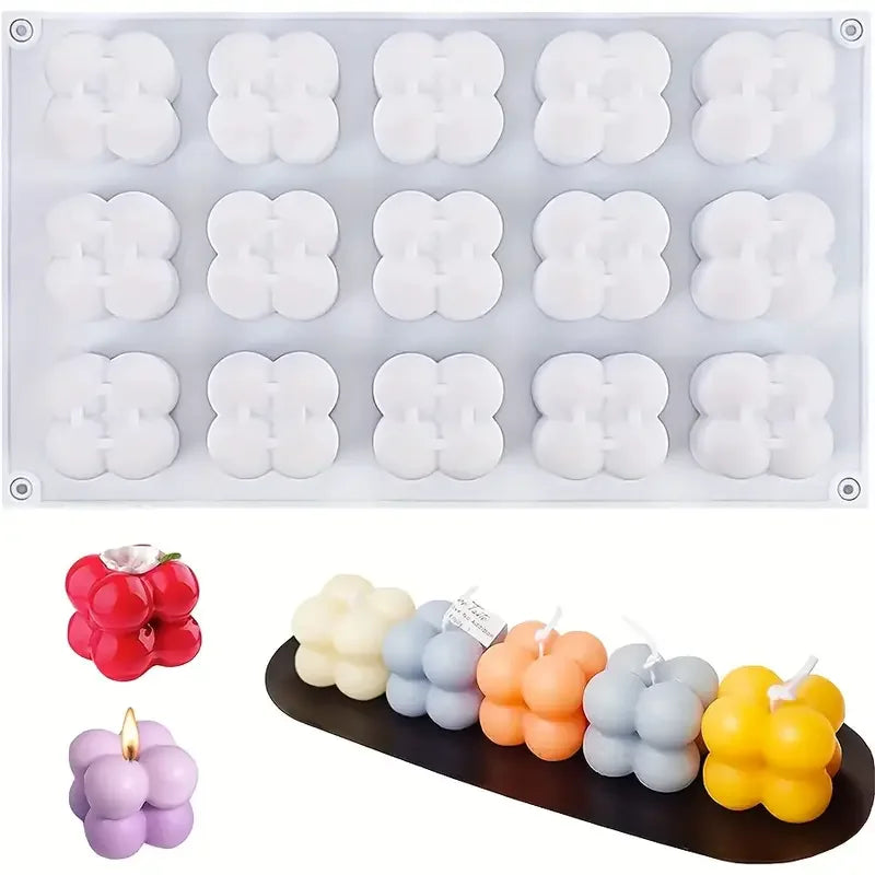 15 in 1 DIY Silicone Wax Mold Creative Cube Ball Can Be Used As a Candle Soap Pudding Cake Mousse Cake Mold