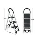 3-step Folding Aluminum Alloy Combination Ladders 120kg 2-wheel Industrial Handcart Ladder